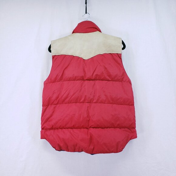 Vintage Denver Down Multicolor Leather n Nylon Puff Jacket Vest Goose Down Fill - Picture 16 of 16
